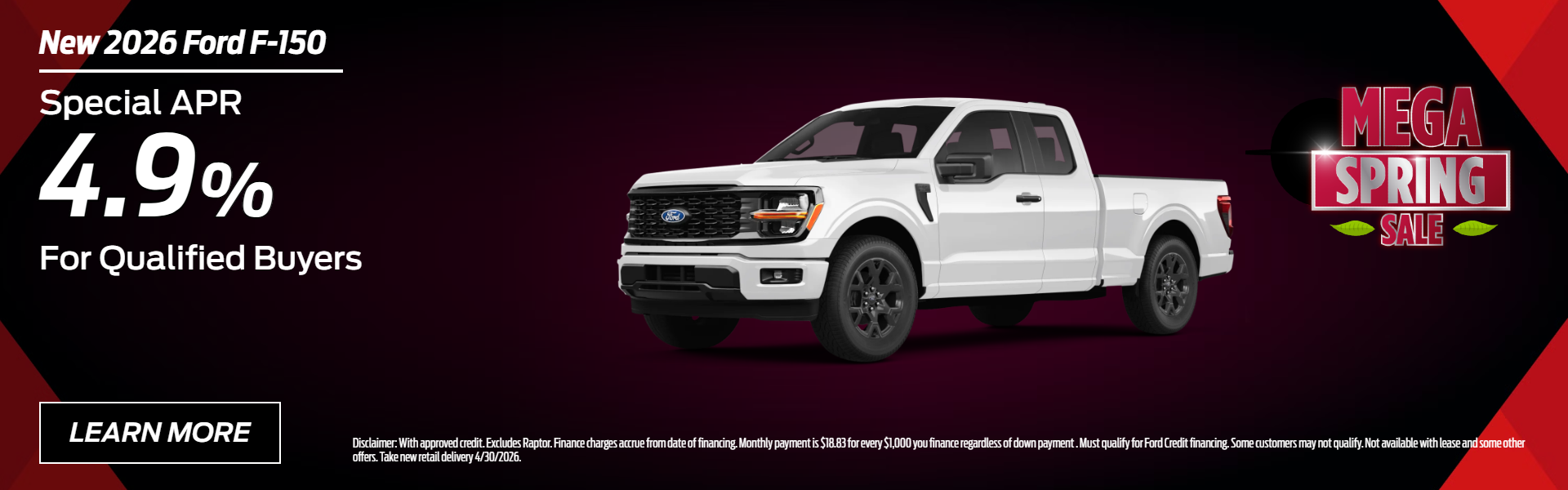 New 2026 Ford F-150 4.9% APR for 60 months!