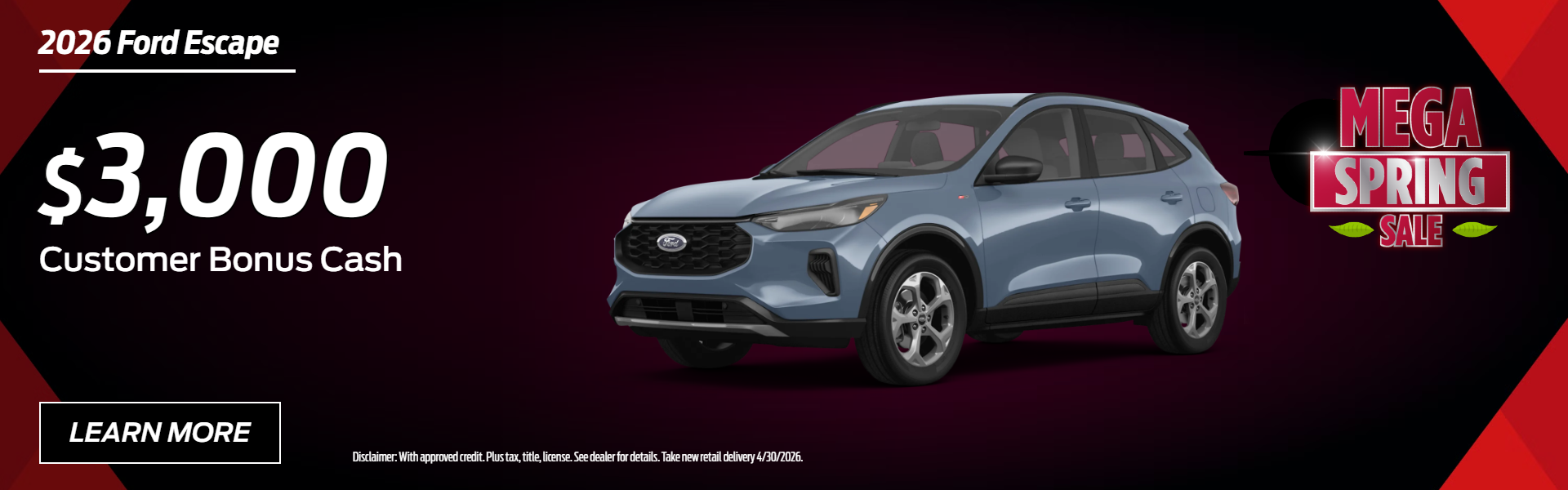 2026 Ford Escape $3,000 Bonus Cash