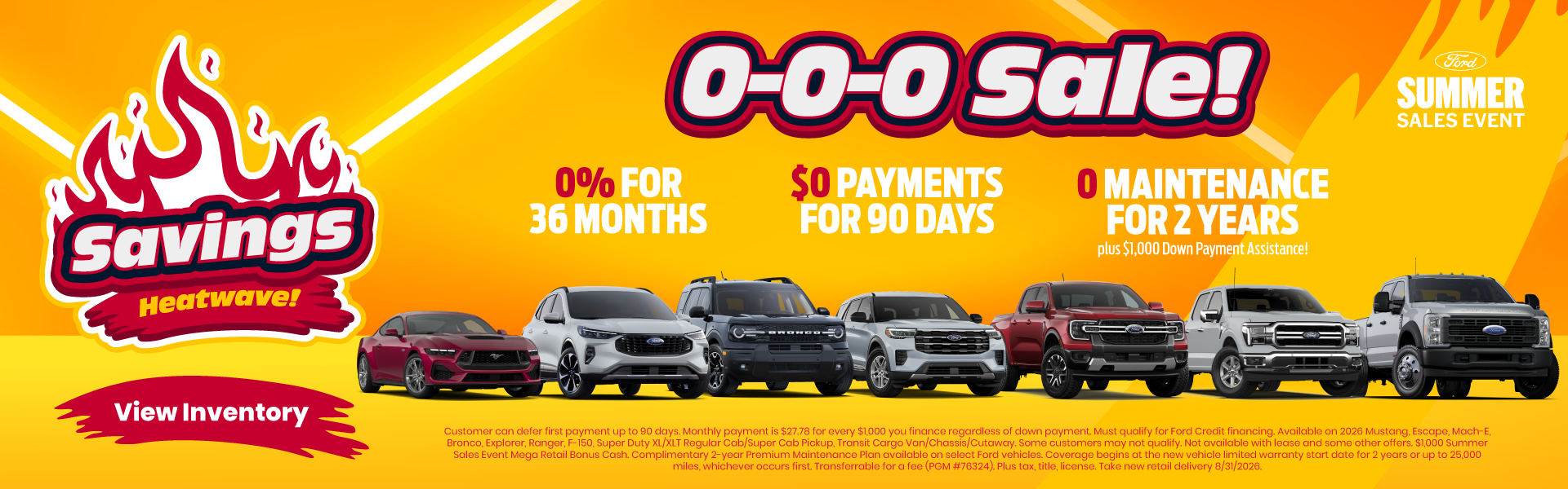 0-0-0 Sale! 0% for 36 months $0 payments for 90 day