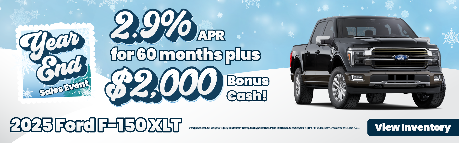 2025 Ford F-150 XLT 2.9% APR for 60 months plus $2,000 Bonus