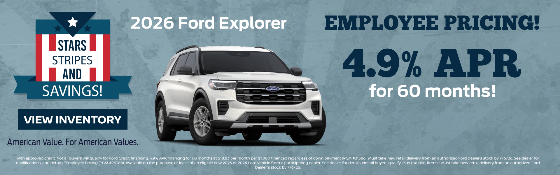 2026 Ford Explorer Employee Pricing! 4.9% APR for 60 months!